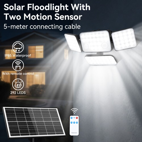 3 Heads Solar Outdoor Light IP53 Waterproof 103 LED Beads Motion Sensor Outdoor Lights Security Flood Wall Light