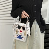 Box Shape Lady Face PVC Crossbody Hand Bag Girls Shoulder Bag Clutch Purse Cute Small Women's Handbags