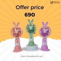 Cartoon Rabbit Design Portable USB Powered Air Cooling Fan Mobile Phone Bracket English Two for Students Home Use Summer