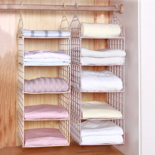 Foldable Hanging Closet Organisers Pajamas Coats Sweaters Sturdy Durable Towels Layered Storage Basket , 2/3/4/5 Tier