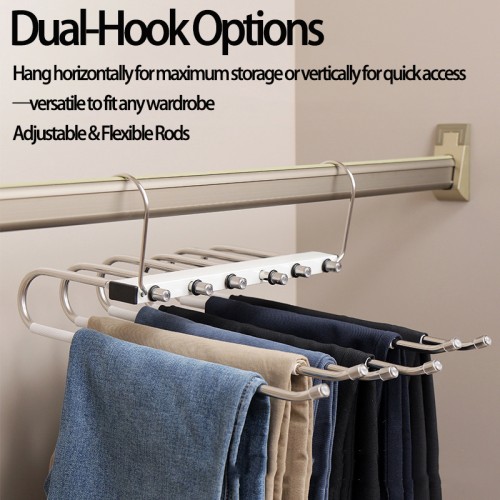 Heavy-Duty 6-Layer Pants Hanger Dual-Hooks Anti-Slip Coat Closet Organizer for Clothing